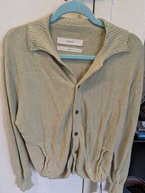 Women's Sage Green Button-Up Terry Knit Top